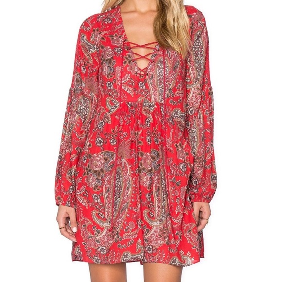 FREE PEOPLE "Rain or Shine" Printed Dress in Poppy Red floral Small - Picture 1 of 3